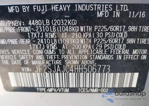 2017 Subaru Forester 2.5I Limited from USA, damaged, VIN JF2SJAJC4HH506773